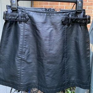 Free People Black leather buckle skirt